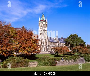 Vista del campus universitario che mostra Itinerari Segreti di Palazzo Ducale, università di Otago, Dunedin, Regione di Otago, Isola del Sud, Nuova Zelanda Foto Stock