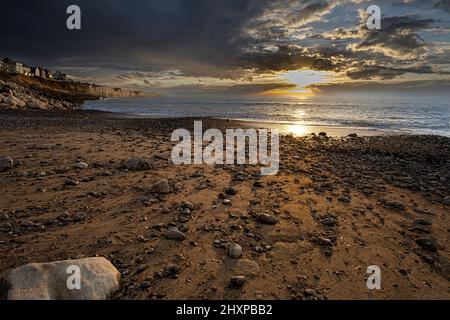 Coucher de soleil Ault Onival, picardie, baie de Somme. Foto Stock