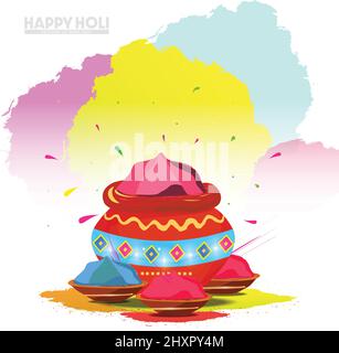 Festa dei colori con Holi festeggiamenti felici e coloratissimi sfondi di polvere Holi spruzzi Illustrazione Vettoriale
