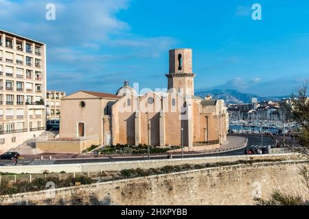 Chiesa di Saint Laurent dal XII secolo a Marsiglia, Francia. Chiesa di St Laurent è parrocchia di pescatori e la gente di mare. Foto Stock