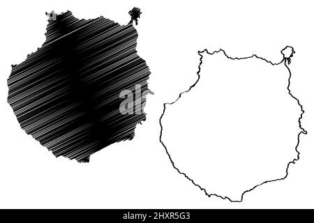 Isola di Gran Canaria (Regno di Spagna, Isole Canarie) mappa illustrazione vettoriale, schizza schizzo Grand Canary mappa Illustrazione Vettoriale