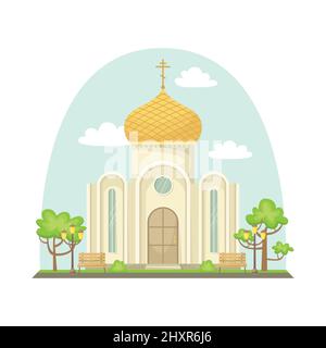 Illustrazione vettoriale della Chiesa cristiana Ortodossa. Un edificio religioso. Illustrazione Vettoriale