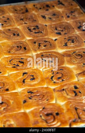 Chelsea Buns al Fitzbillies Cafe, Cambridge, Regno Unito Foto Stock