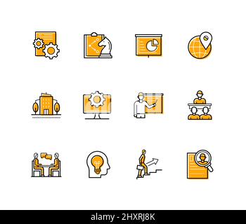 Strategie di affari - icone moderne di stile di disegno di linea impostate Illustrazione Vettoriale