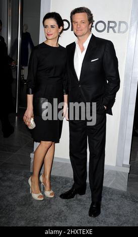 Colin Firth e la moglie Livia Giuggioli al Tom Ford Beverly Hills Store Opening tenutosi a Los Angeles, California Foto Stock