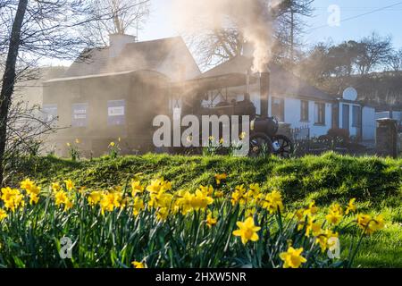 Connonagh, West Cork, Irlanda. 14th Mar 2022. I motori a vapore trainistici sono partiti oggi da Ballydehob, per la sfilata del giorno di San Patrizio a Kinsale, giovedì in aiuto della RNLI. I motori di trazione hanno attraversato Connonagh fino alla loro sosta notturna a Rosscarbery. Credit: AG News/Alamy Live News Foto Stock