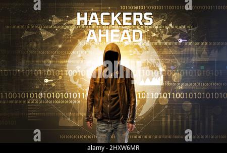 Hacker senza volto al lavoro, concetto di sicurezza Foto Stock