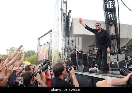 Guy Garvey of Elbow si esibisce dal vivo sul palco al decimo festival musicale annuale di Austin City Limits, che si svolge presso lo Zilker Park in Texas, USA. Foto Stock