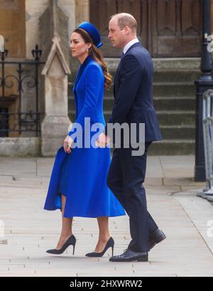 Londra, Regno Unito. 14th Mar 2022. Il Duca e la Duchessa di Cambridge arrivano all'Abbazia di Westminster per il servizio del Commonwealth. Credit: Mark Thomas/Alamy Live News Foto Stock