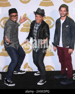 Bruno Mars nella sala stampa durante il concerto delle nomine Grammy a Los Angeles, USA. Foto Stock