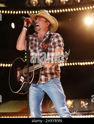 Jason Aldean si esibisce sul palco durante i concerti serali del CMA Music Festival del 2012 al LP Field. Foto Stock