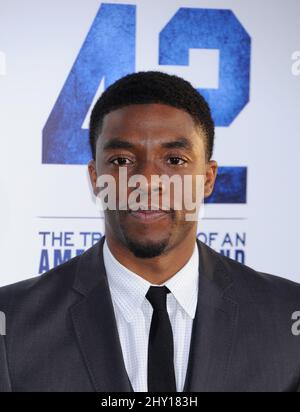 Chadwick Boseman partecipa al '42' The True Story of an American Legend premiere tenuto al TCL Chinese Theatre di Los Angeles, USA. Foto Stock