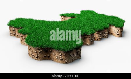 3D illustrazione della sezione trasversale geologica del terreno della mappa del Galles con erba verde e terreno roccioso Foto Stock