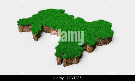 Un'illustrazione del 3D della sezione trasversale geologica del suolo della mappa del Galles con erba verde e terreno roccioso Foto Stock