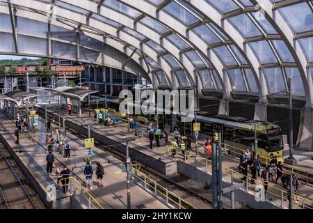 Victoria Station, uno dei principali centri di trasporto di Manchester, Inghilterra Foto Stock