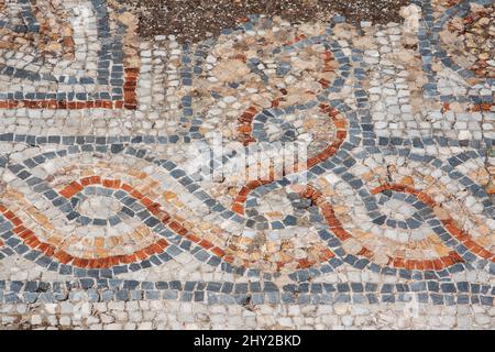 Details of the mosaic on floor of greek ruins of an archaeological site in Ephesus, Turkey Stock Photo