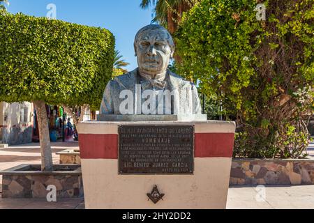 Loreto, Baja California sur, Messico. Novembre 17, 2021. Monumento a Benito Pablo Juárez García, ex presidente del Messico. Foto Stock