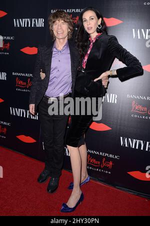 Mick Jagger e l'Wren Scott che partecipano alla Banana Republic l'Wren Scott Collection lanciano al Chateau Marmont di Los Angeles, California. Foto Stock