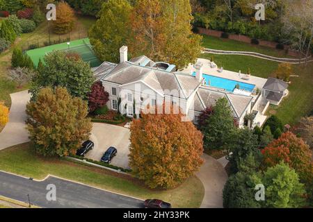 Vista dall'alto di Keith Urban e Nicole Kidman's Nashville Home in Tennessee. Foto Stock