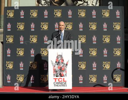 Gary Barber partecipa al Metro-Goldwyn-Mayer per festeggiare i 90th anni con Sylvester Stallone e il presidente e CEO di MGM Gary Barber che si unisce a Leo il Leone alla sua cerimonia di stampa Paw al TCL Chinese Theatre di Hollywood, California, il 22 gennaio 2014. Foto Stock