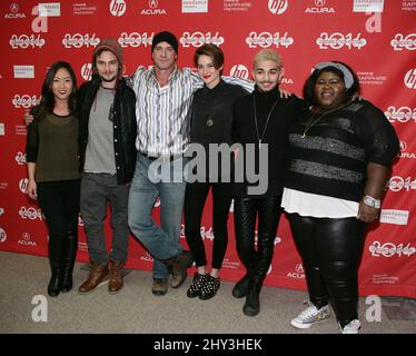 Shiloh Fernandez, Christopher Meloni, Shailene Woodley, Mark Indelicato, Gabourey Sidibe che partecipa al White Bird in una prima Blizzard al Sundance Film Festival 2014, Eccles Theatre Foto Stock