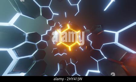 Visualizzazione nucleo di fisica nucleare. Illustrazione Render Abstract Geometry Sphere 3D Foto Stock