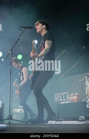 Luke Hemmings, Calum Hood, 5 secondi d'estate durante il giorno 2 dell'iHeartRadio Music Festival al Village, Las Vegas, 20 settembre 2014. Foto Stock