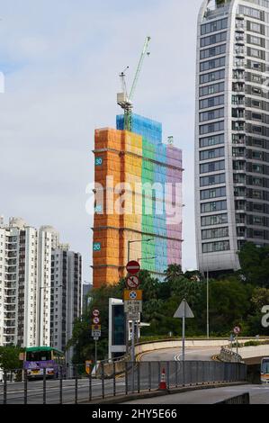 Construction site with rainbow decoration in Hong Kong Stock Photo