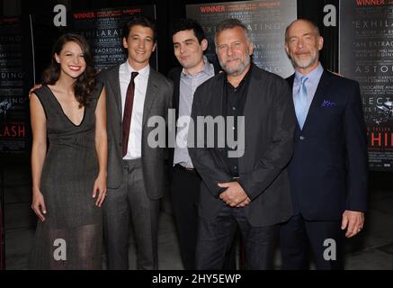 Melissa Benoist, Miles Teller, Damien Chazelle, Paul Reiser e frequenta il Whiplash Premiere di Los Angeles Foto Stock