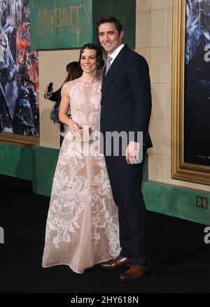 Evangeline Lilly & Lee Pace partecipa alla prima "The Hobbit: The Battle of the Five Armies" tenutasi al Dolby Theatre di Los Angeles, USA. Foto Stock