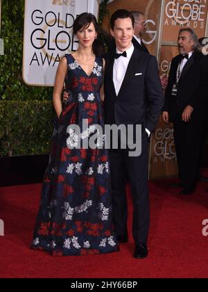 Benedict Cumberbatch & Sophie Hunter arriva per i Golden Globe Awards 72nd che si tengono al Beverly Hilton Hotel. Foto Stock