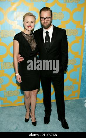 Alison pill (a sinistra) e Joshua Leonard frequenta l'HBO After Party per il Golden Globe Awards 2015, ristorante Circa 55 al Beverly Hilton Hotel, 11 gennaio 2015 Beverly Hills, CA. Foto Stock