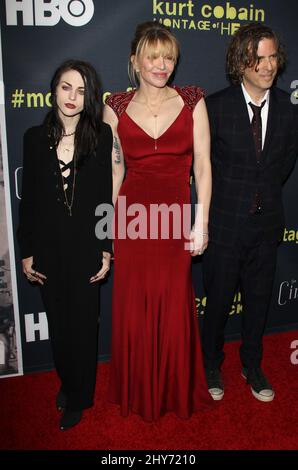 Frances Bean Cobain, Courtney Love e Brett Morgen partecipano a 'Kurt Cobain: Montage of Heck' HBO Documentary Films Los Angeles Premiere tenuto al Teatro Egizio di Los Angeles, USA. Foto Stock