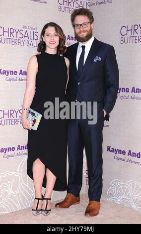 Seth Rogen, Lauren Miller, che partecipa alla annuale Chrysalis Butterfly Ball 14th tenuta in una residenza privata negli Stati della contea di Brentwood Foto Stock