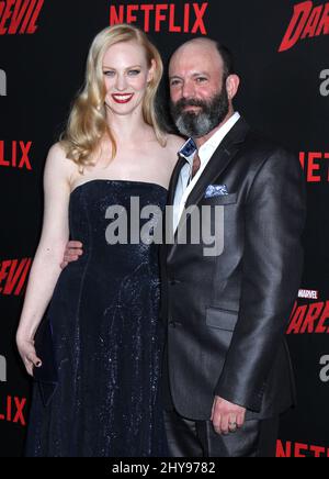 Deborah Ann Woll e Geoffrey Cantor 'Dardiavolo' Stagione 2 Premiere tenuto presso l'AMC Loews Lincoln Square 13 il 25 febbraio 2016. Foto Stock