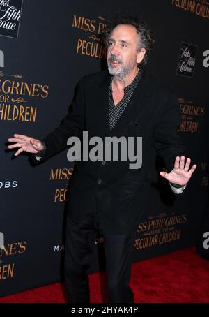 Tim Burton partecipa alla prima di Miss Peregrine's Home for peculiari Children, a New York. Foto Stock