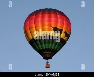 La Fiesta Internazionale della mongolfiera di Albuquerque del 45th “Desert Kaleidoscope” è ancora il primo evento internazionale di mongolfiera, alimentato dal clima perfetto di ottobre e da un fenomeno chiamato “Albuquerque Box”. Si tiene ogni anno al Balloon Fiesta Park, un parco di 360 acri con 100 acri di erba e cabine piene di palloncini e concessioni che vendono di tutto, dal tradizionale cibo messicano ai cimeli della mongolfiera. Ogni anno, squadre di palloncini provenienti da tutto il mondo partecipano all'evento ed è diventato l'evento più fotografato al mondo. Foto Stock