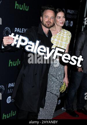 Aaron Paul e Michelle Monaghan partecipano a una proiezione del percorso al PaleyFest: Made in NY, tenuto al Paley Center for Media di New York. Foto Stock