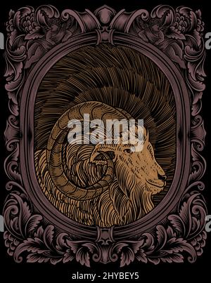 illustrazione capra vintage con stile di incisione Illustrazione Vettoriale