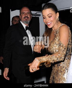 Sofia Vergara lascia il Golden Globe After Party 2017 al Beverly Hilton Hotel Foto Stock