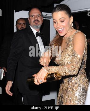 Sofia Vergara lascia il Golden Globe After Party 2017 al Beverly Hilton Hotel Foto Stock