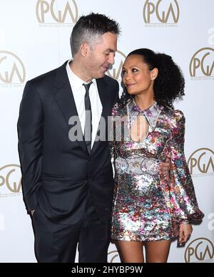 Thandie Newton e OL Parker che partecipano ai premi annuali di Guild dei Produttori 28th che si tengono al Beverly Hilton Hotel Foto Stock