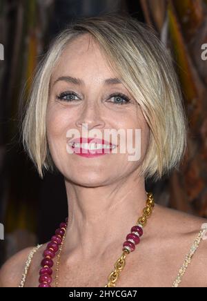 Sharon Stone arriva per Lupus LA's 2017 Orange Ball: Rocket to A Cure tenuto al California Science Center di Los Angeles, USA Foto Stock