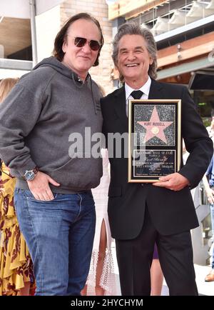 Quentin Tarantino e Kurt Russell hanno partecipato alla cerimonia di Goldie Hawn e alla Hollywood Walk of Fame di Kurt Russell Foto Stock