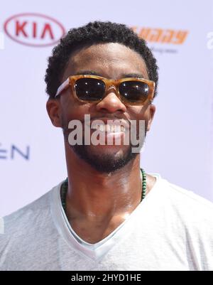 Chadwick Boseman partecipa alla cerimonia delle impronte digitali e delle mani di Stan Lee che si tiene al TCL Chinese Theatre IMAX Foto Stock