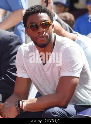 Chadwick Boseman partecipa alla cerimonia delle impronte digitali e delle mani di Stan Lee che si tiene al TCL Chinese Theatre IMAX Foto Stock