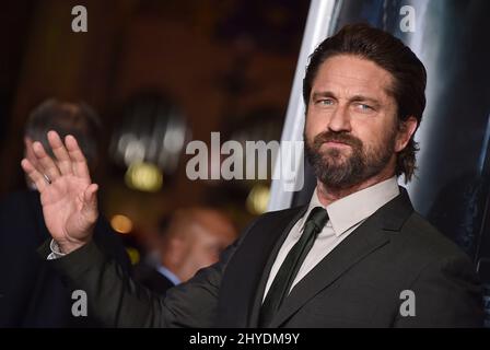 Gerard Butler partecipa al 'Geostom' World Premiere tenuto al TCL Chinese Theatre IMAX di Los Angeles, USA Foto Stock