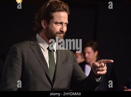Gerald Butler partecipa al 'Geostom' World Premiere tenuto al TCL Chinese Theatre IMAX di Los Angeles, USA Foto Stock