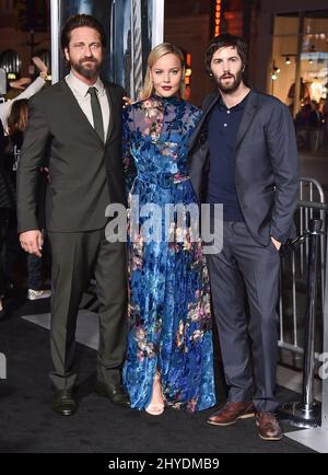 Gerald Butler, Abbie Cornish e Jim Sturgess hanno partecipato alla prima mondiale 'Geostom' tenutasi al TCL Chinese Theatre IMAX di Los Angeles, USA Foto Stock
