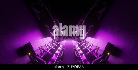 Moderno futuristico CyberSteampunk Quantum Physics Laboratory riflettente Grigio colori Sci Fi sfondo surreale futuro usato come Wallpaper 3D Illustrazione Foto Stock